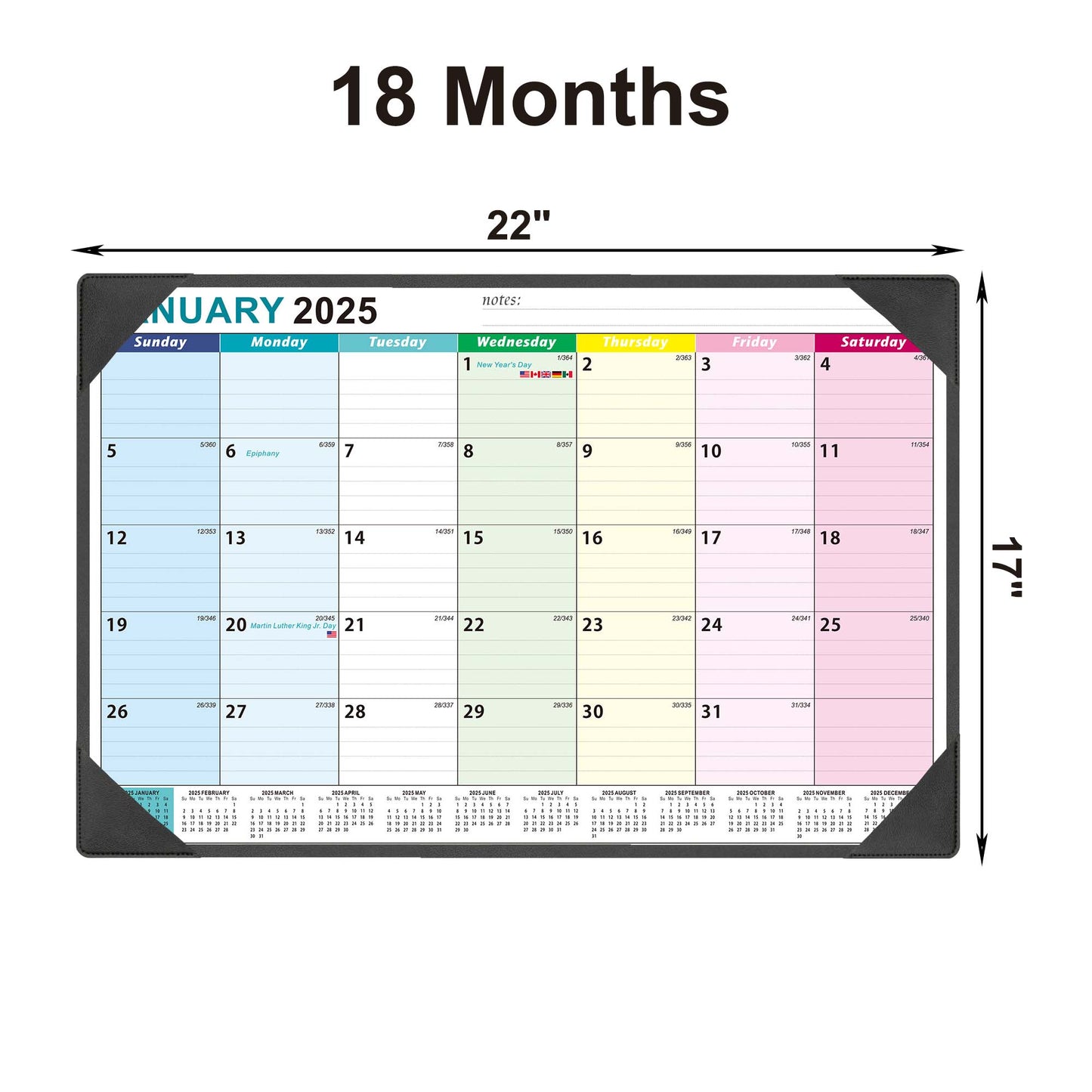 Large Desk Calendar 2025-2026 17'' X 22'' with Desktop Mat, 18 Months Desktop Calendar from JAN 2025 - JUN 2026, Blotter Calendar for Office School Home,