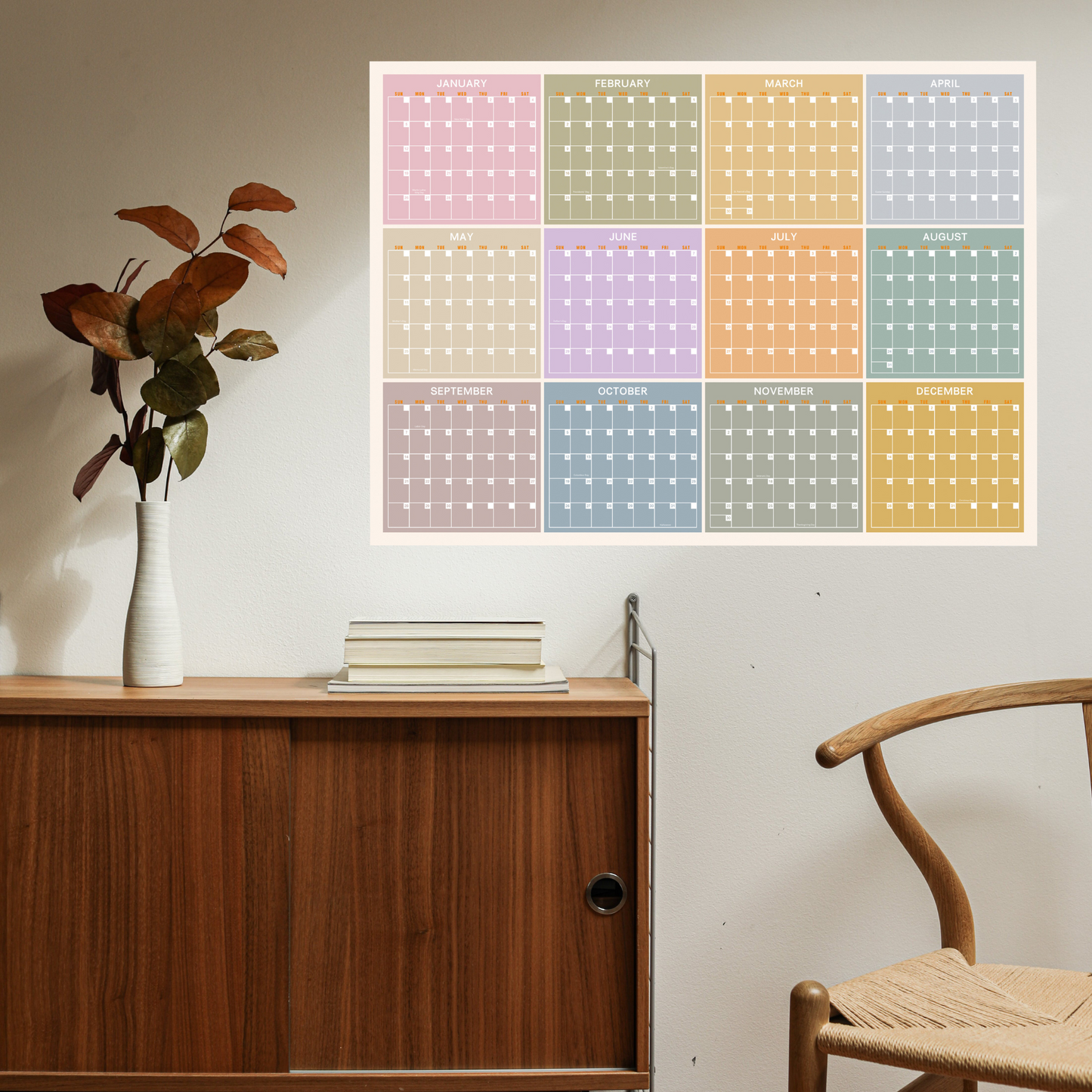 2025 Yearly Wall Calendar, Colorful Large Wall Calendar One Glance, 12 Month Wall Calendar One Page, Horizonal, 33″X46″(Open), Paper Folded