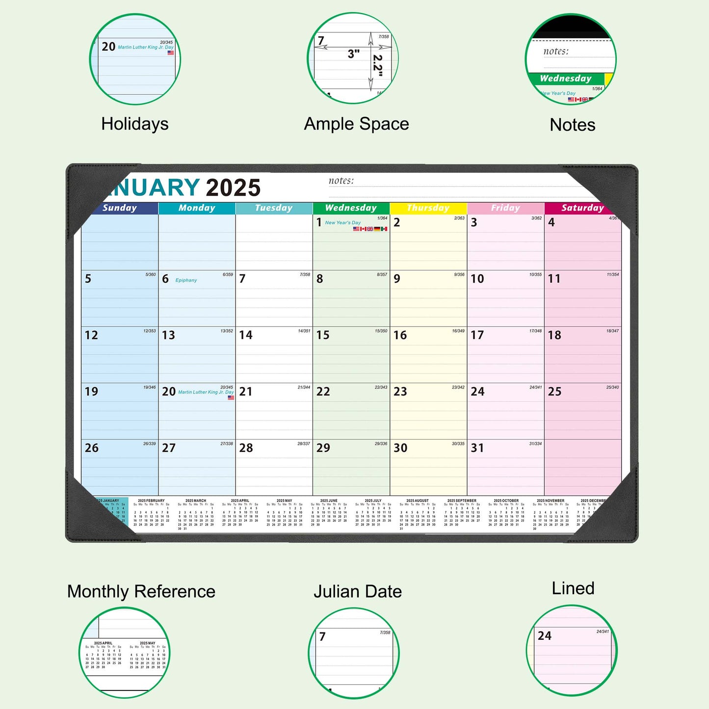 Large Desk Calendar 2025-2026 17'' X 22'' with Desktop Mat, 18 Months Desktop Calendar from JAN 2025 - JUN 2026, Blotter Calendar for Office School Home,