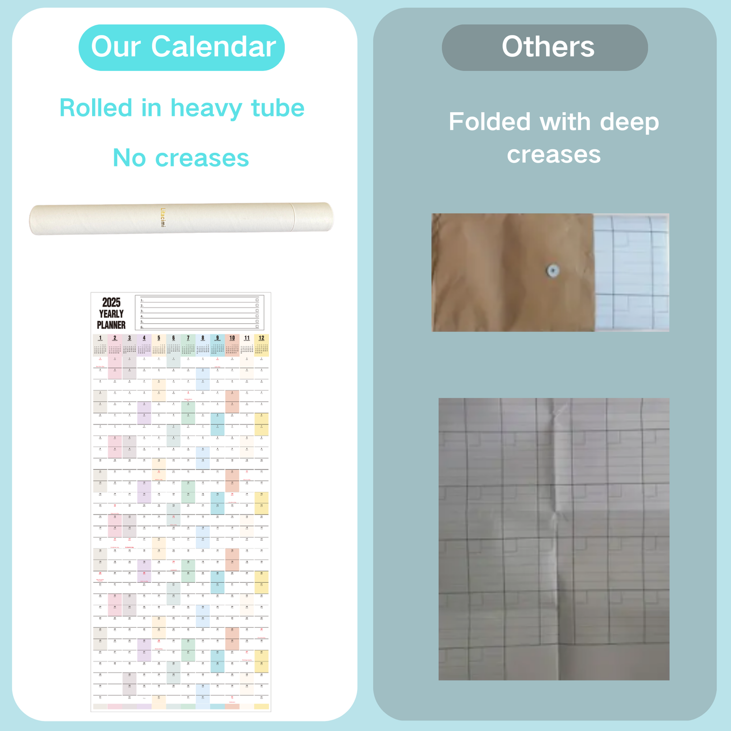 Yearly Wall Calendar 2025 Dry Erase Calendar for Wall, Large Reversible Erasable Laminated Full Year Wall Calendar One Page, Horizontal/Vertical, 17"X 40" (Open), Rolled in Tube