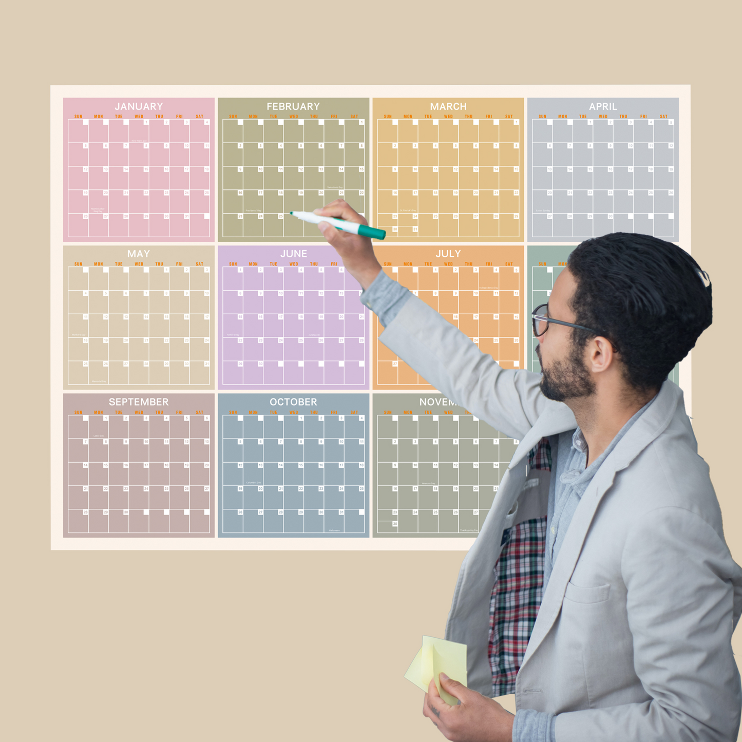 2025 Yearly Wall Calendar, Colorful Large Wall Calendar One Glance, 12 Month Wall Calendar One Page, Horizonal, 33″X46″(Open), Paper Folded