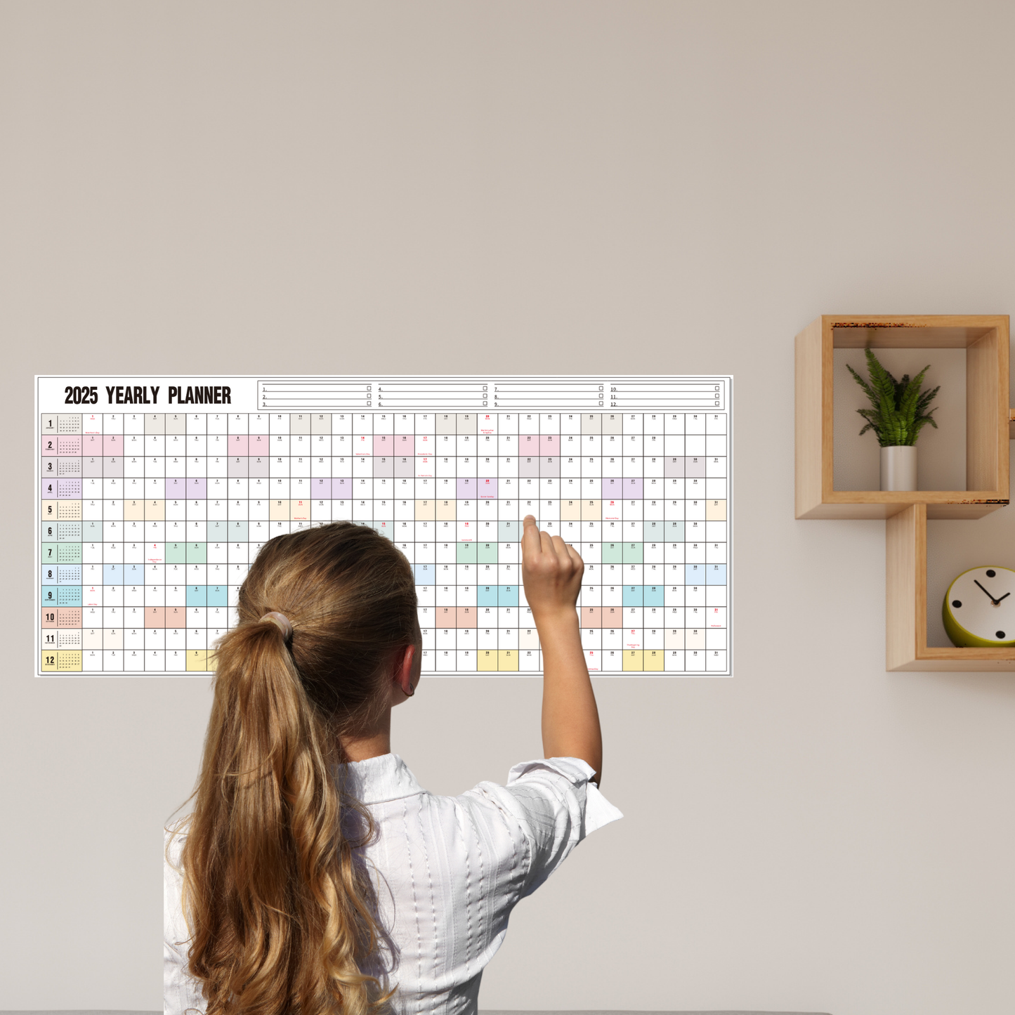 Yearly Wall Calendar 2025 Dry Erase Calendar for Wall, Large Reversible Erasable Laminated Full Year Wall Calendar One Page, Horizontal/Vertical, 17"X 40" (Open), Rolled in Tube