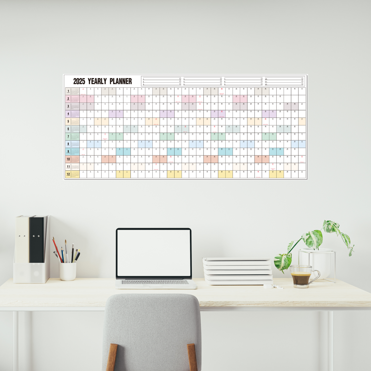 Yearly Wall Calendar 2025 Dry Erase Calendar for Wall, Large Reversible Erasable Laminated Full Year Wall Calendar One Page, Horizontal/Vertical, 17"X 40" (Open), Rolled in Tube