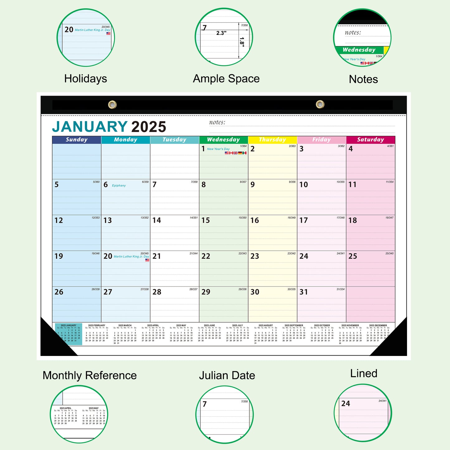 Desk Calendar 2025, 18 Months Desktop Calendar from JAN 2025 - JUN 2026, Large Monthly Wall Calendars with Hanging Hole and Corner Protector for Office School Home, 12'' X 17''