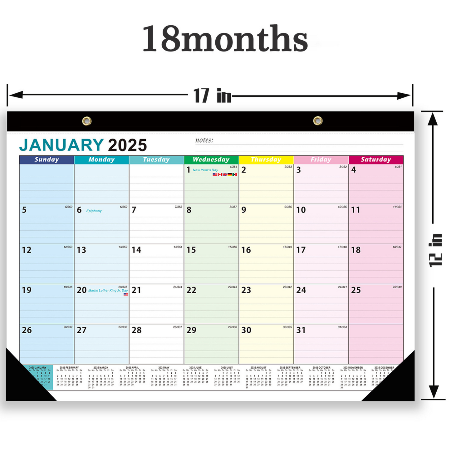 Desk Calendar 2025, 18 Months Desktop Calendar from JAN 2025 - JUN 2026, Large Monthly Wall Calendars with Hanging Hole and Corner Protector for Office School Home, 12'' X 17''